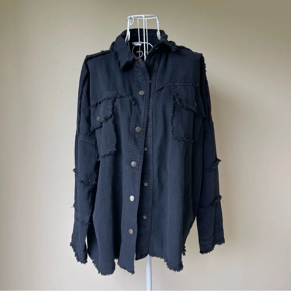 Elan All You Need is Love Dawn Utility Jacket Button Down oversized black size S - Picture 8 of 8